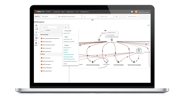 CMDB Explorer visualizing relationships between configuration items and business services